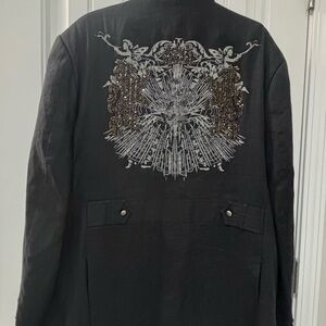 Men's Black Embroidered Military Jacket Lanzino 3XL